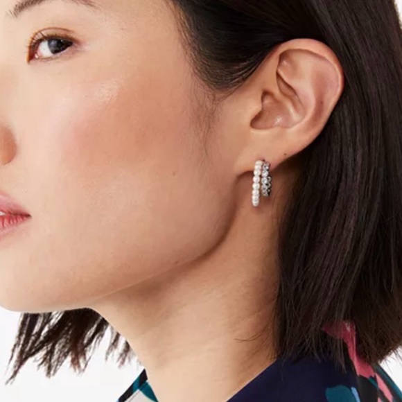 KATE SPADE Cubic Zirconia & Pearl Double Huggie Earrings - Picture 2 of 7